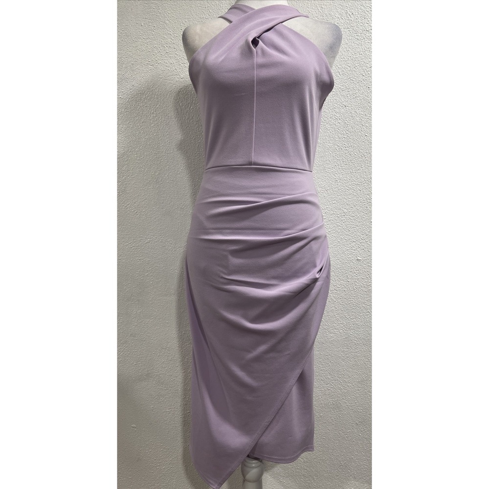 Quiz Lilac Purple Cross Halterneck Midi Dress Size 8 Hi Lo Hem Scuba Crepe